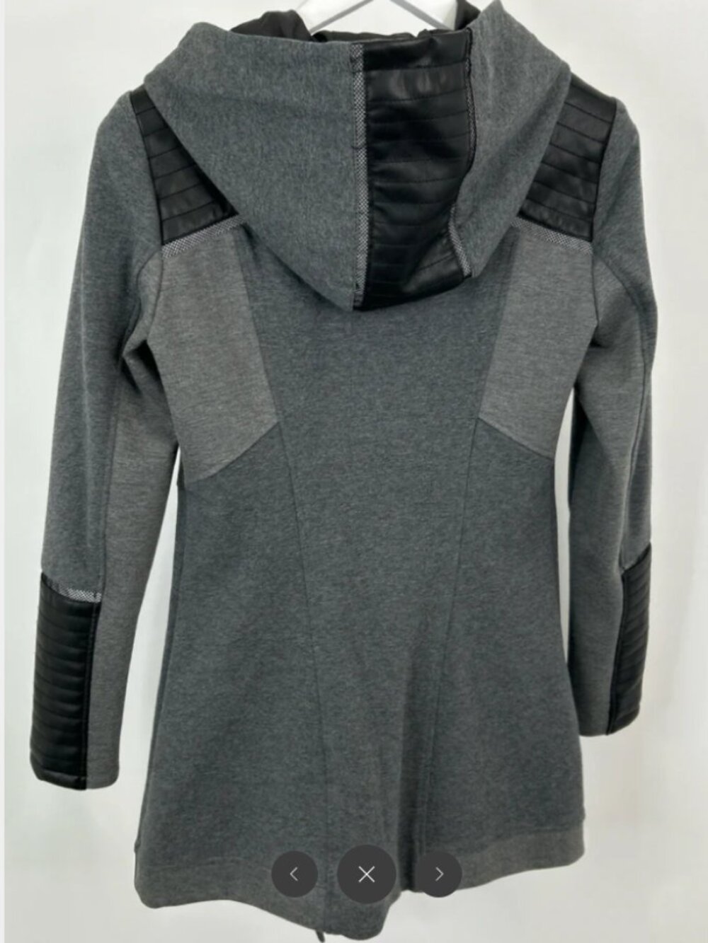 Gray Hooded Long Jacket with Quilted Sleeve Details - Women